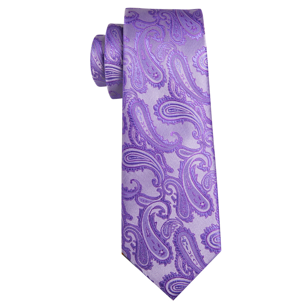 Lavender Purple Silver Paisley Tie, Pocket Square and Cufflinks Set tie sets - Sophisticated Gentlemen