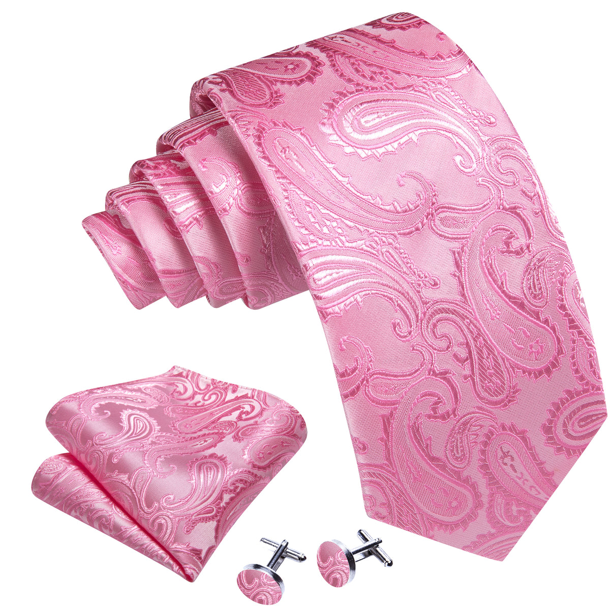 Pink Paisley Silk Wedding Tie, Pocket Square and Cufflinks Set tie sets - Sophisticated Gentlemen