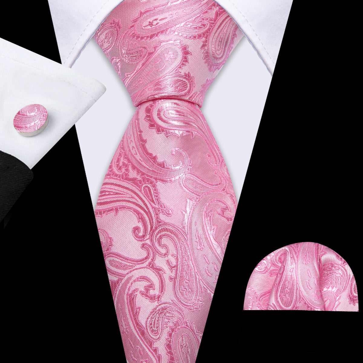 Pink Paisley Silk Wedding Tie, Pocket Square and Cufflinks Set tie sets - Sophisticated Gentlemen
