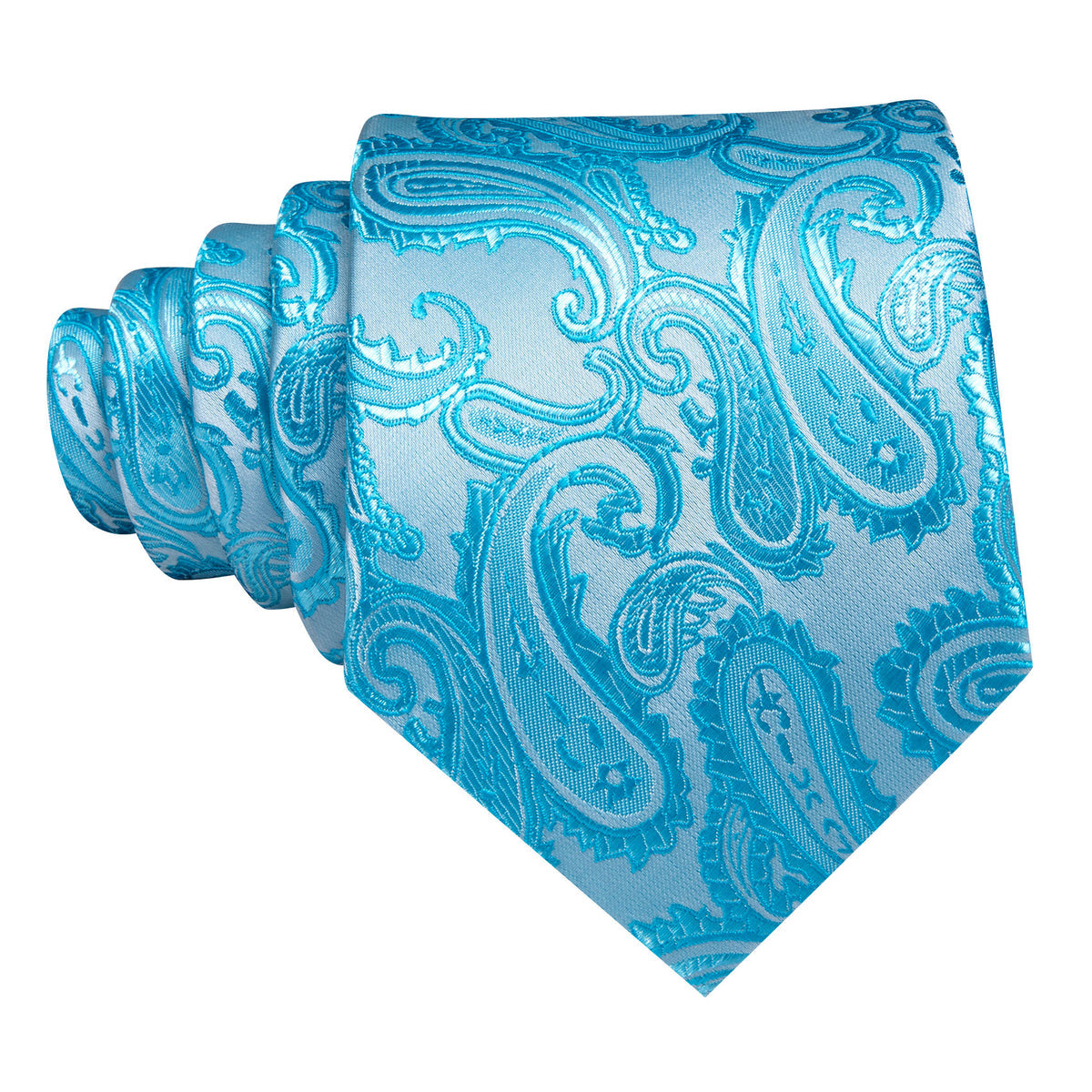 Pale Blue Silver Paisley Silk Tie, Pocket Square and Cufflinks Set tie sets - Sophisticated Gentlemen