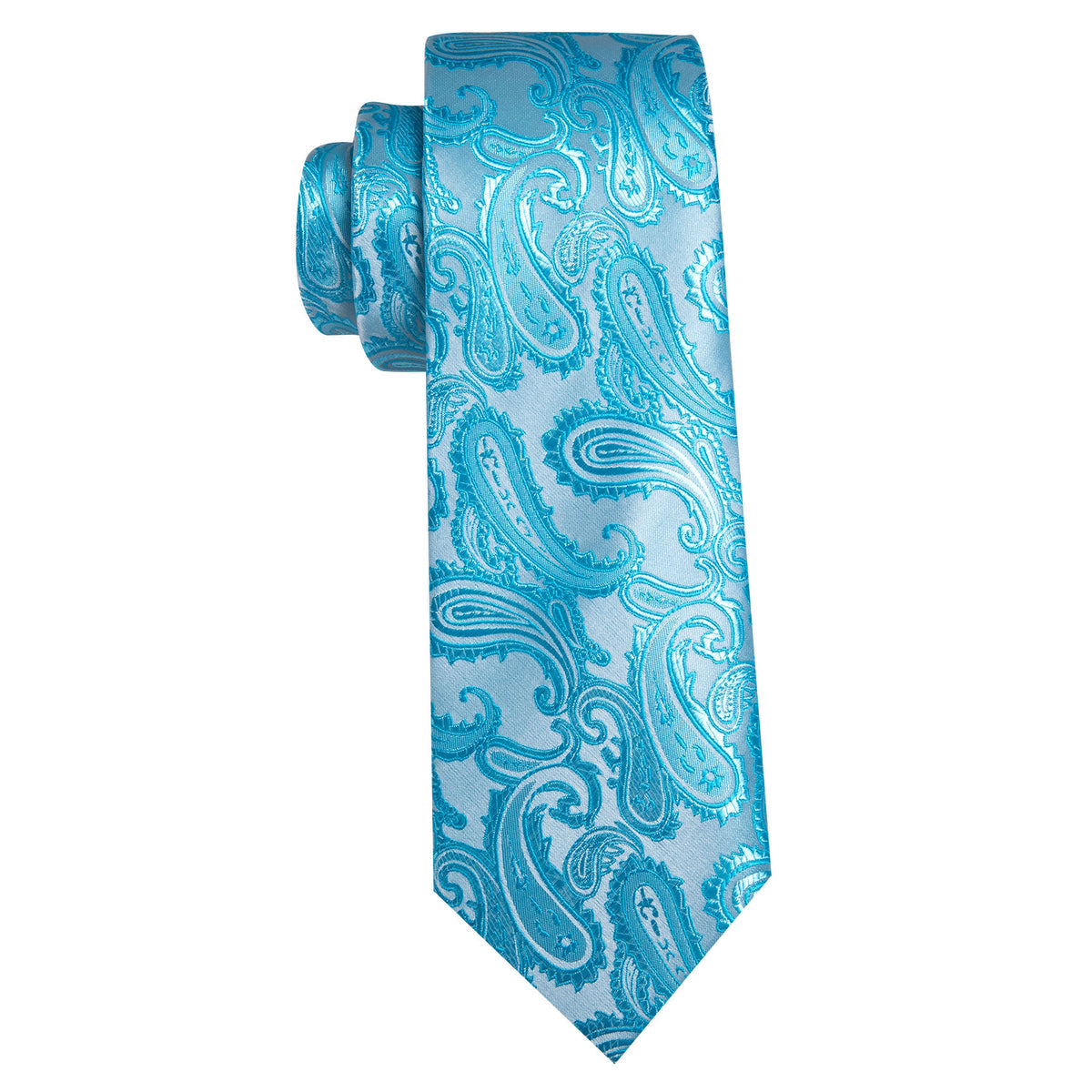 Pale Blue Silver Paisley Silk Tie, Pocket Square and Cufflinks Set tie sets - Sophisticated Gentlemen