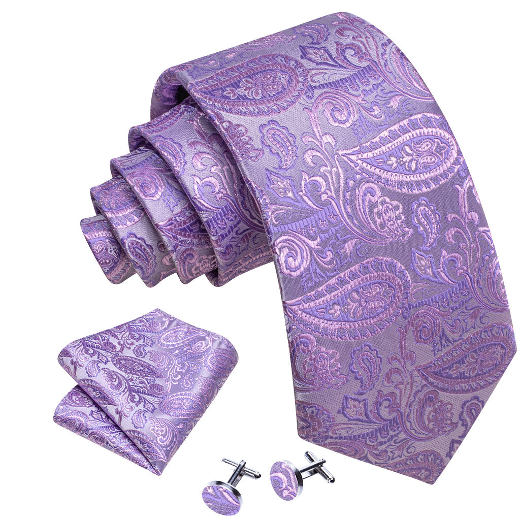 Light Purple Paisley Silk Tie, Pocket Square and Cufflinks Set tie sets - Sophisticated Gentlemen