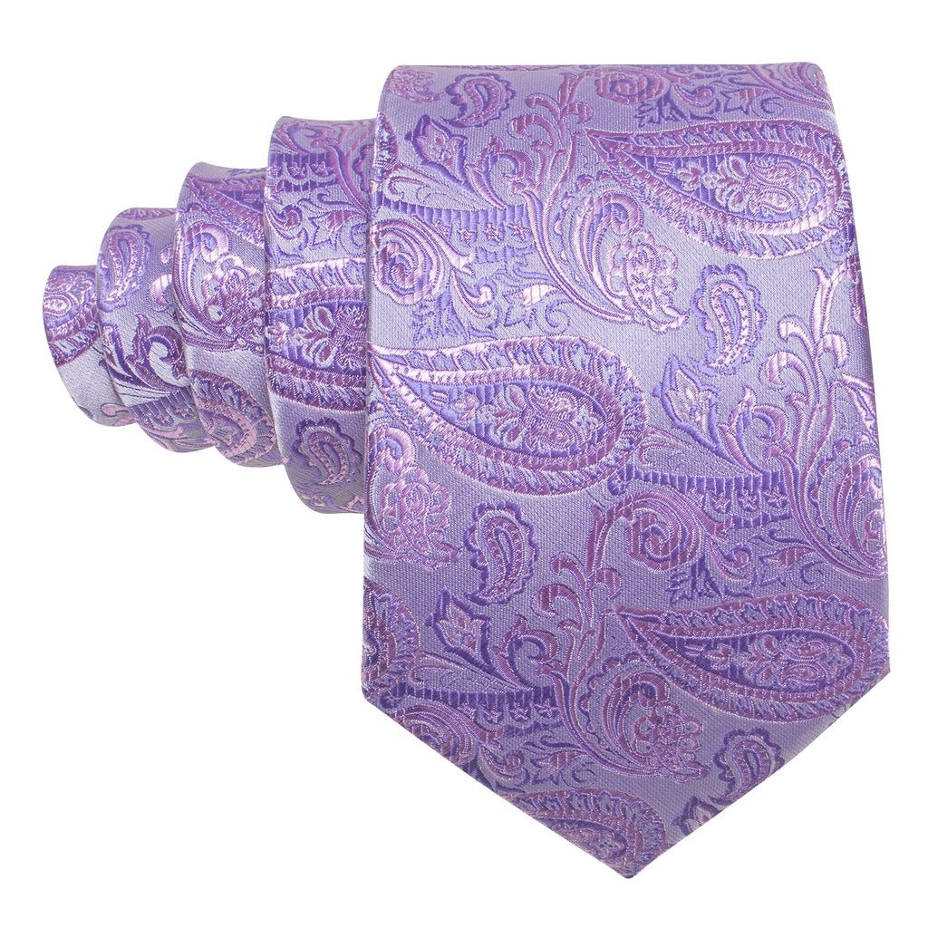 Light Purple Paisley Silk Tie, Pocket Square and Cufflinks Set tie sets - Sophisticated Gentlemen