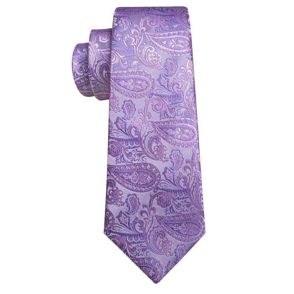 Light Purple Paisley Silk Tie, Pocket Square and Cufflinks Set tie sets - Sophisticated Gentlemen