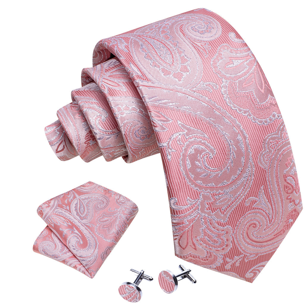 Pink Wedding Paisley Silk Tie, Pocket Square and Cufflinks Set tie sets - Sophisticated Gentlemen