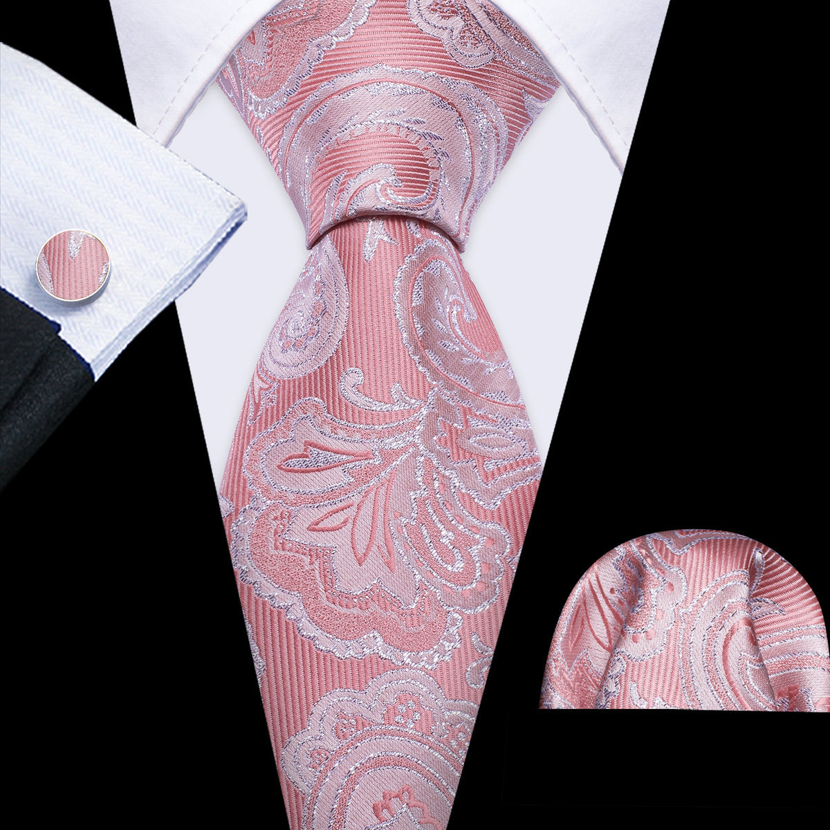 Pink Wedding Paisley Silk Tie, Pocket Square and Cufflinks Set tie sets - Sophisticated Gentlemen