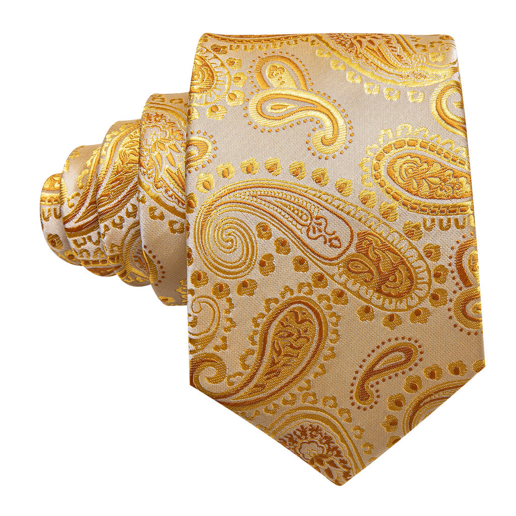 Gold Paisley Silk Tie, Pocket Square and Cufflinks Set tie sets - Sophisticated Gentlemen
