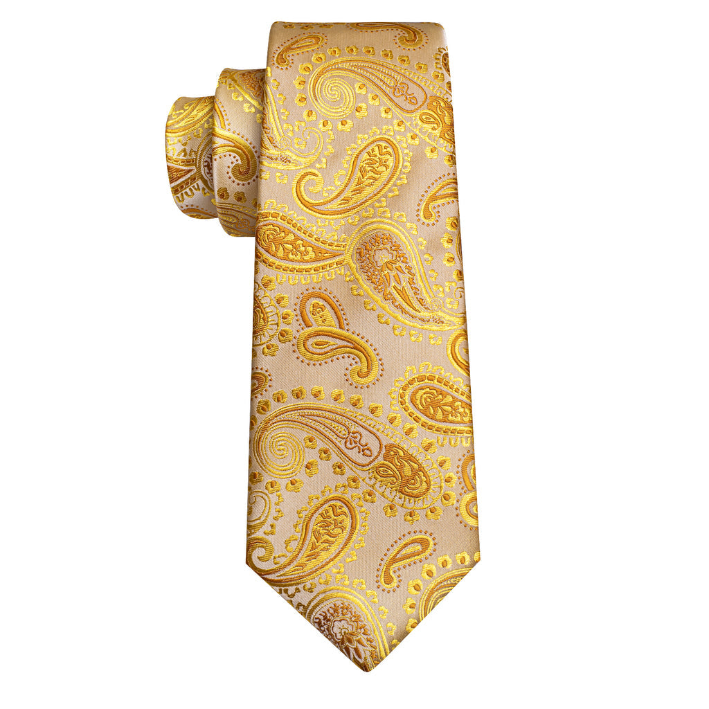 Gold Paisley Silk Tie, Pocket Square and Cufflinks Set tie sets - Sophisticated Gentlemen