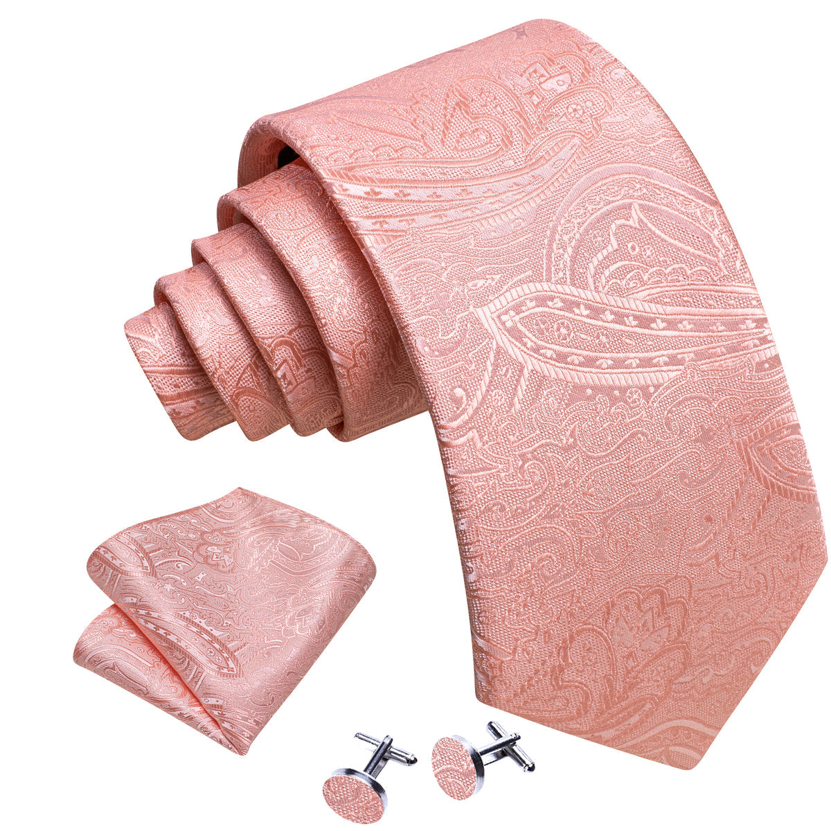 Light Red Paisley Silk Tie, Pocket Square and Cufflinks Set tie sets - Sophisticated Gentlemen