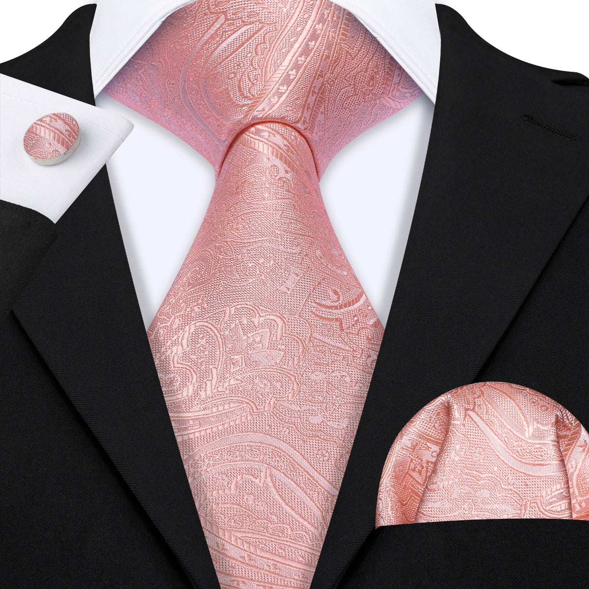 Light Red Paisley Silk Tie, Pocket Square and Cufflinks Set tie sets - Sophisticated Gentlemen