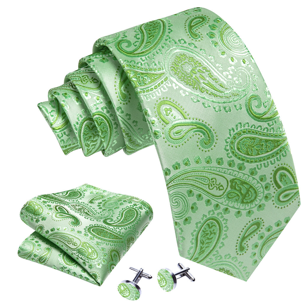 Turquoise Green Paisley Silk Tie, Pocket Square and Cufflinks Set tie sets - Sophisticated Gentlemen
