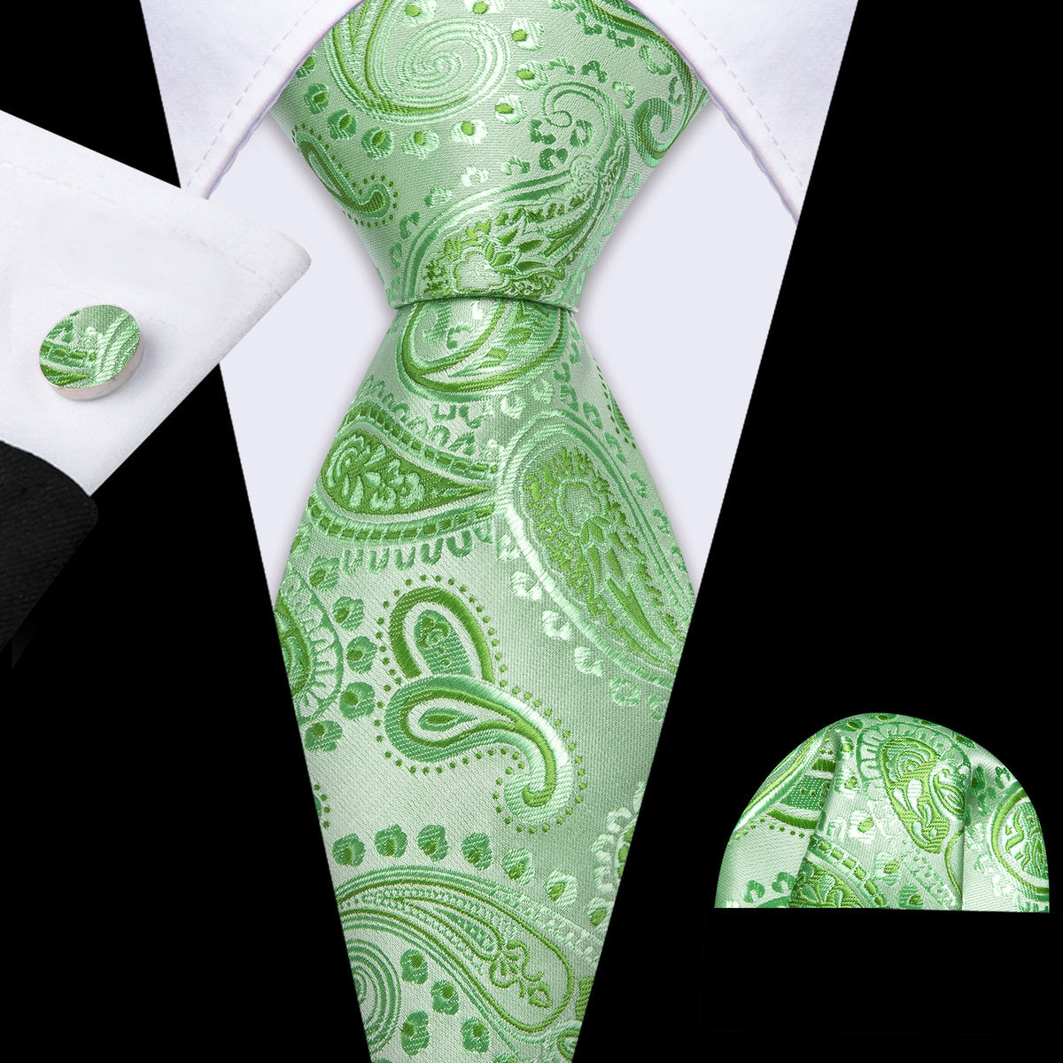 Turquoise Green Paisley Silk Tie, Pocket Square and Cufflinks Set tie sets - Sophisticated Gentlemen