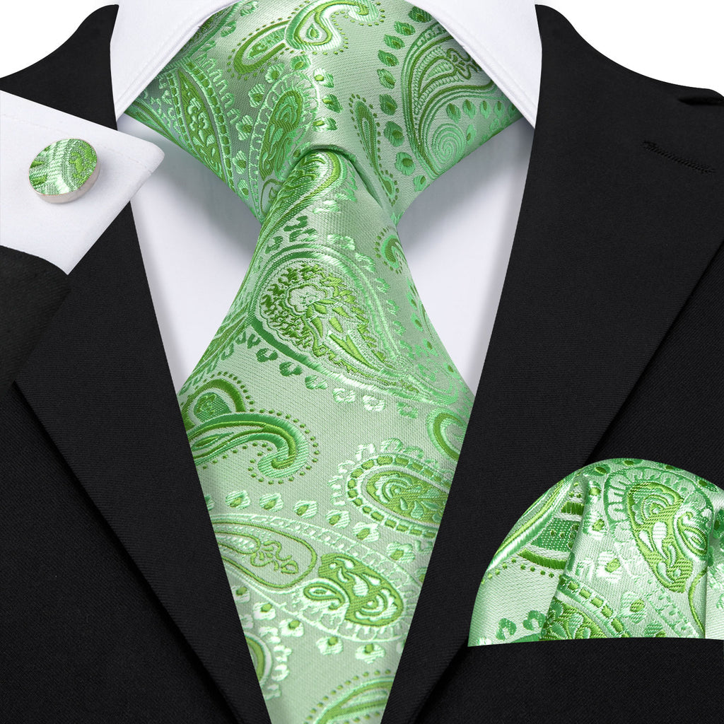 Turquoise Green Paisley Silk Tie, Pocket Square and Cufflinks Set tie sets - Sophisticated Gentlemen