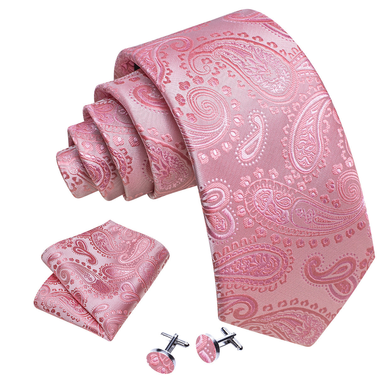 Pink Paisley Wedding Silk Tie, Pocket Square and Cufflinks Set tie sets - Sophisticated Gentlemen