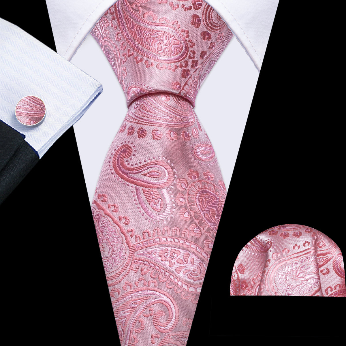 Pink Paisley Wedding Silk Tie, Pocket Square and Cufflinks Set tie sets - Sophisticated Gentlemen