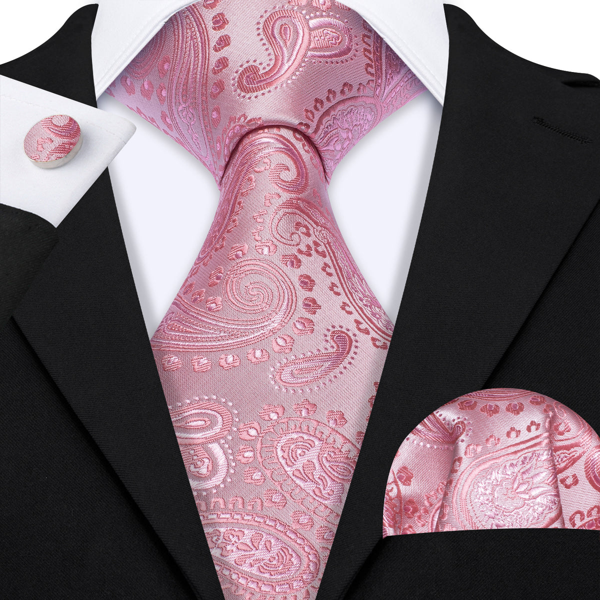 Pink Paisley Wedding Silk Tie, Pocket Square and Cufflinks Set tie sets - Sophisticated Gentlemen