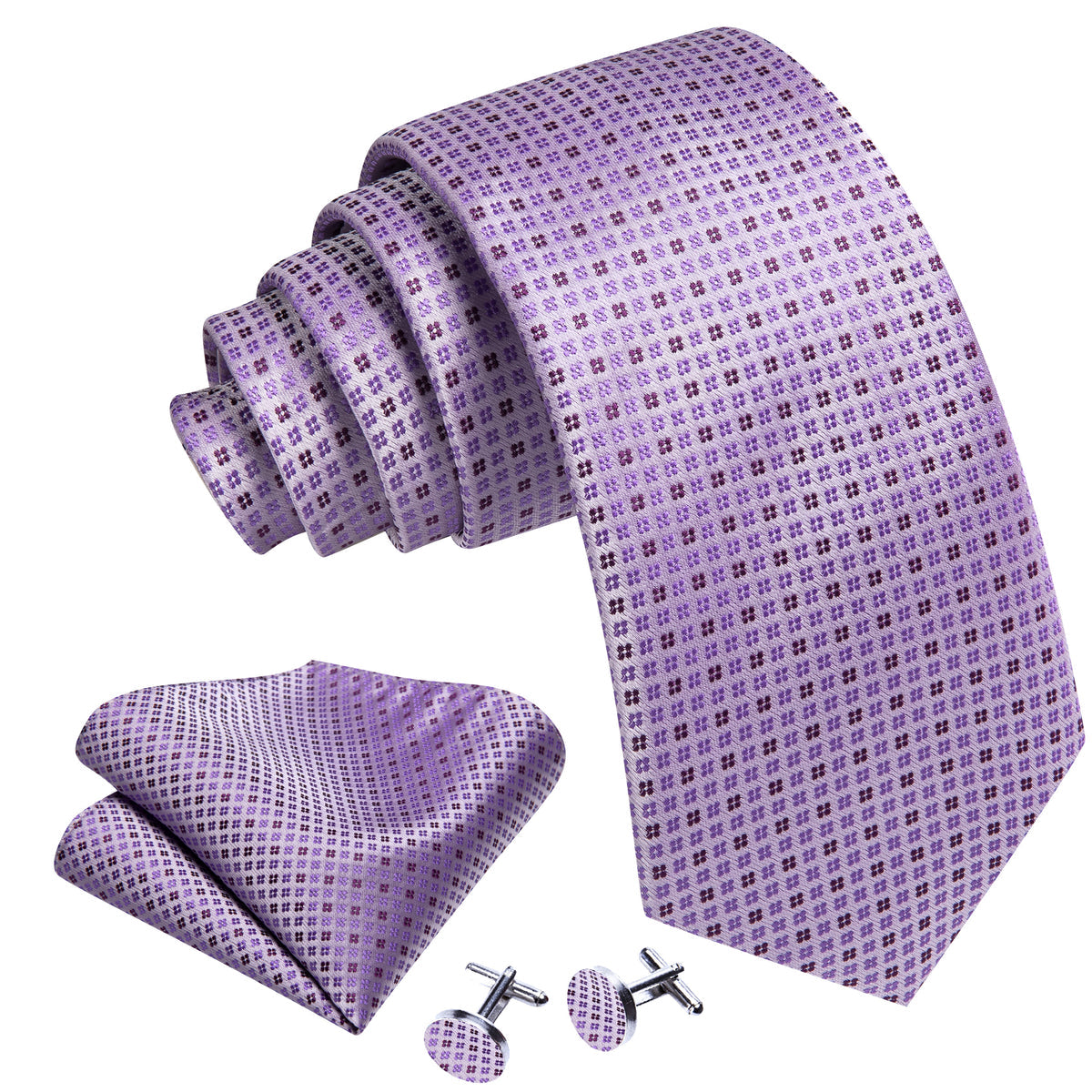 Purple Floral Classy Jacquard Silk Tie, Pocket Square and Cufflinks Set tie sets - Sophisticated Gentlemen