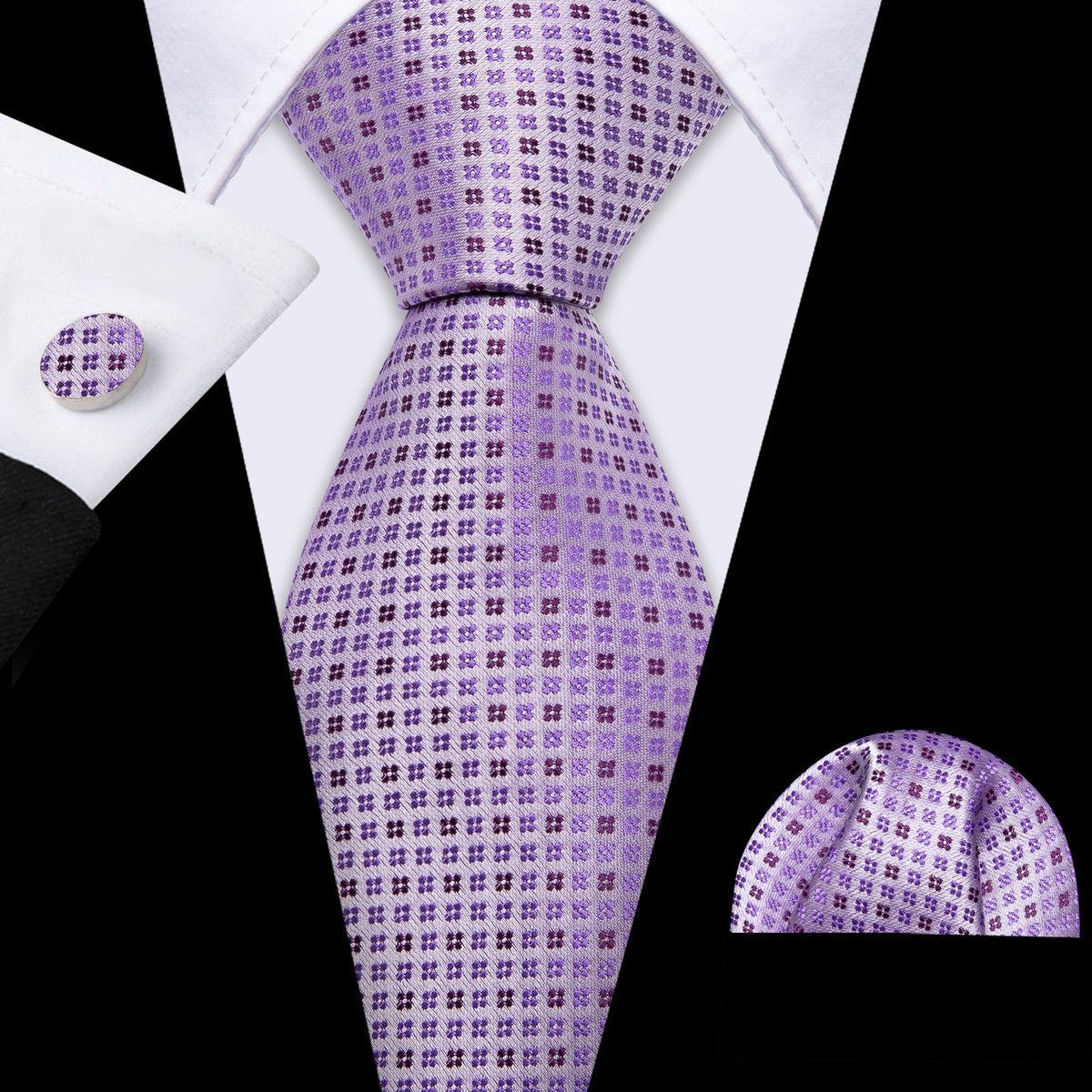 Purple Floral Classy Jacquard Silk Tie, Pocket Square and Cufflinks Set tie sets - Sophisticated Gentlemen