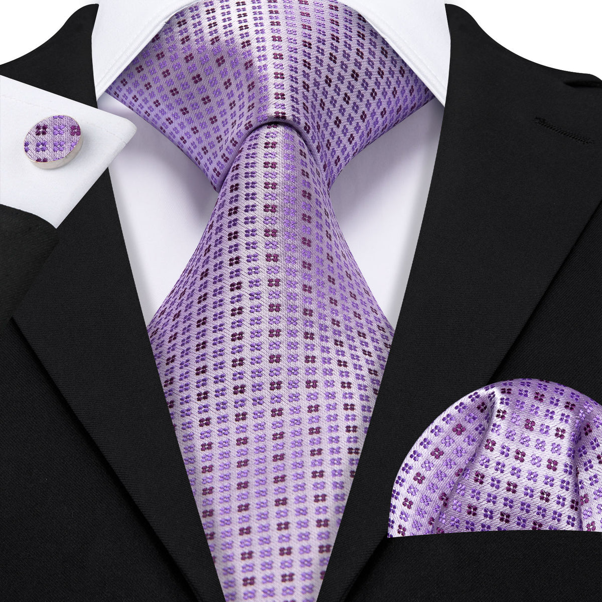Purple Floral Classy Jacquard Silk Tie, Pocket Square and Cufflinks Set tie sets - Sophisticated Gentlemen