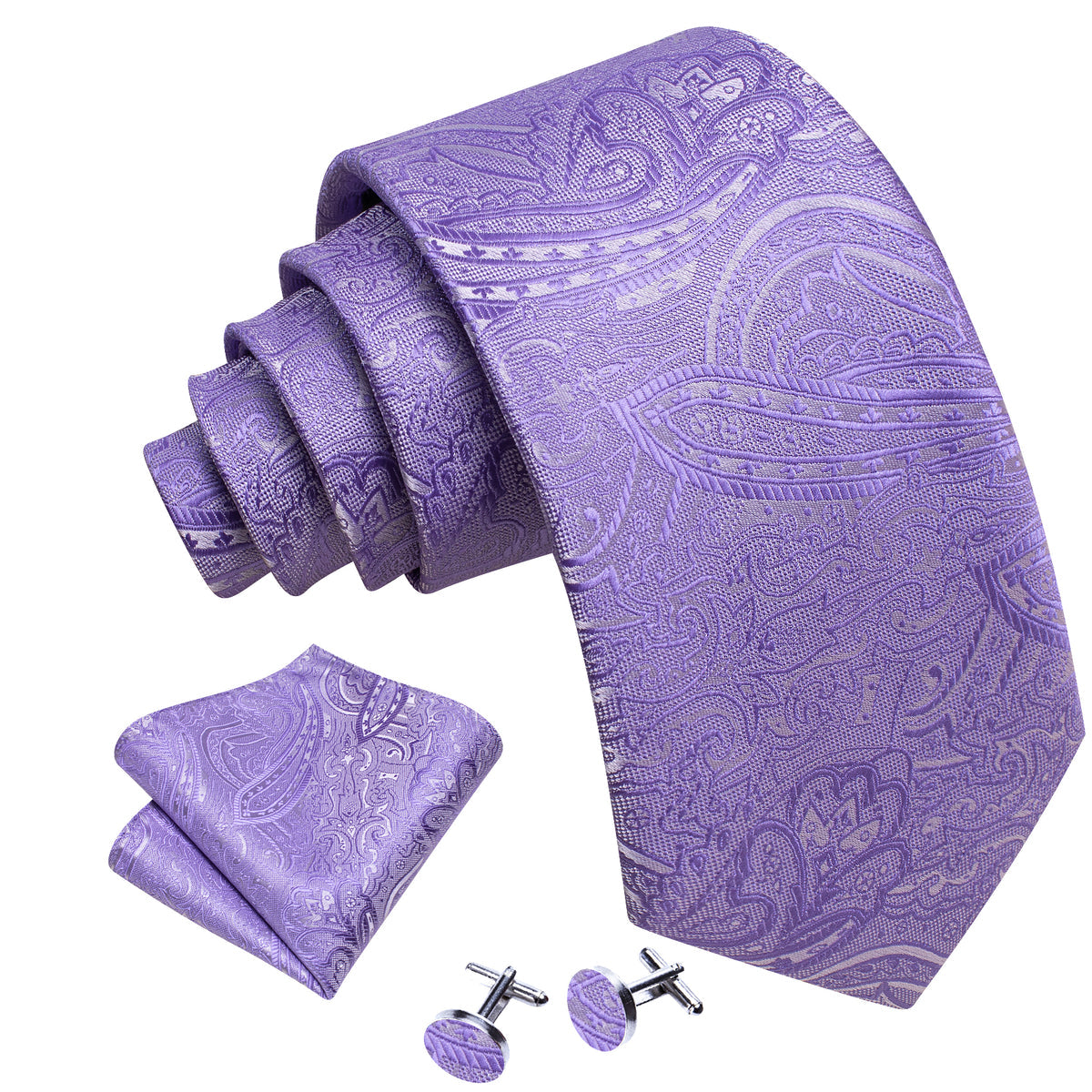 Purple Wedding Paisley Silk Tie, Pocket Square and Cufflinks Set tie sets - Sophisticated Gentlemen