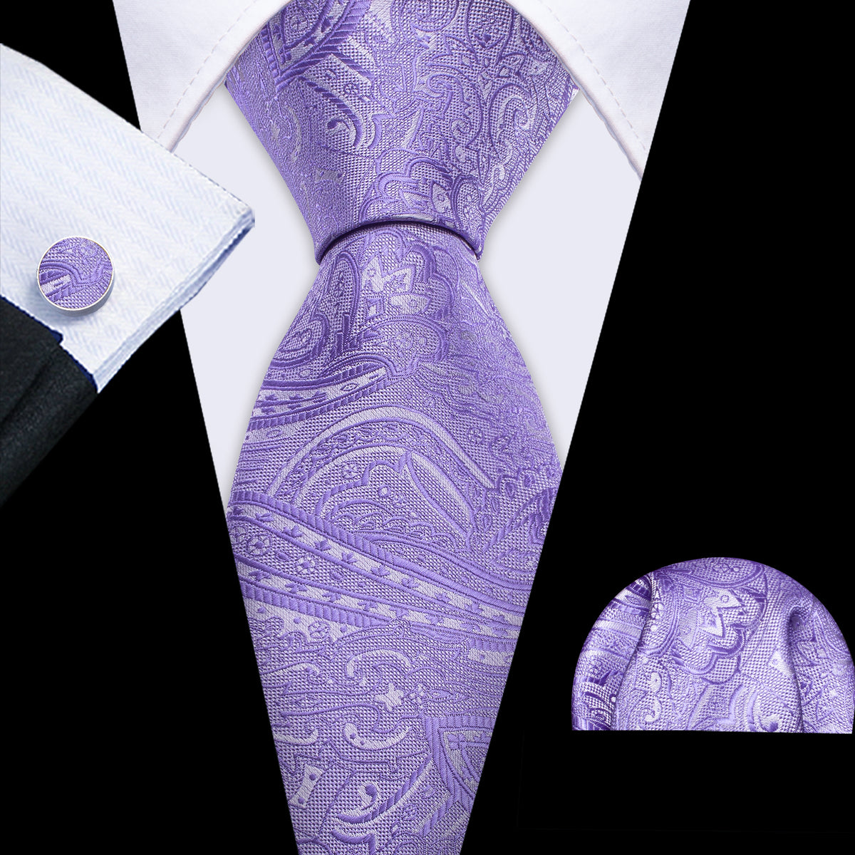 Purple Wedding Paisley Silk Tie, Pocket Square and Cufflinks Set tie sets - Sophisticated Gentlemen