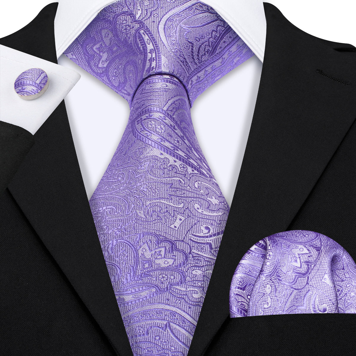 Purple Wedding Paisley Silk Tie, Pocket Square and Cufflinks Set tie sets - Sophisticated Gentlemen