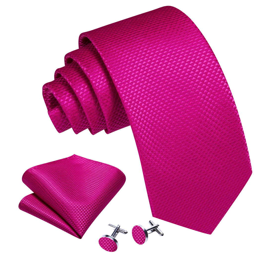 Rose Red Pink Solid Silk Tie, Pocket Square and Cufflinks Set tie sets - Sophisticated Gentlemen