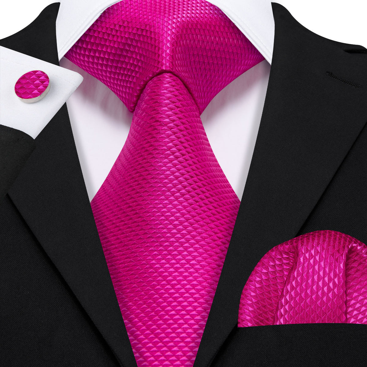 Rose Red Pink Solid Silk Tie, Pocket Square and Cufflinks Set tie sets - Sophisticated Gentlemen