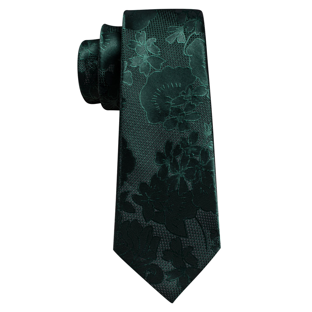Dark Green Flower Silk Tie, Pocket Square and Cufflinks Set tie sets - Sophisticated Gentlemen