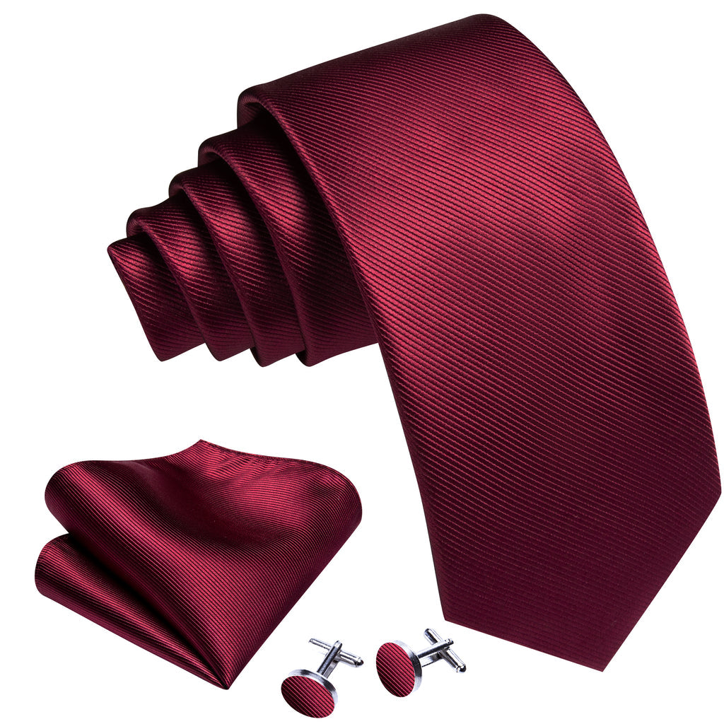 Burgundy Red Solid Tie, Pocket Square and Cufflinks Set tie sets - Sophisticated Gentlemen