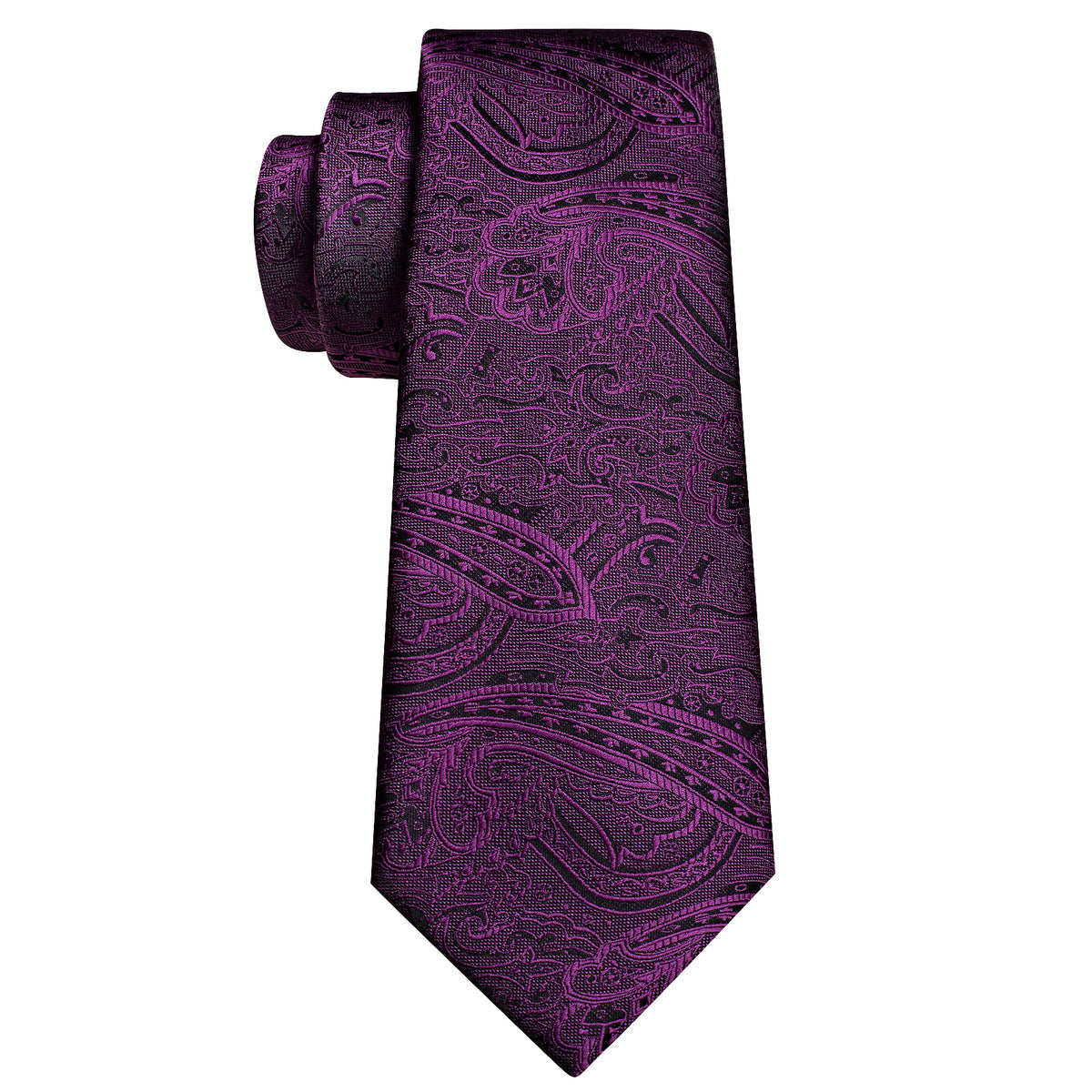 Purple Azalea Paisley Silk Tie, Pocket Square and Cufflinks Set tie sets - Sophisticated Gentlemen