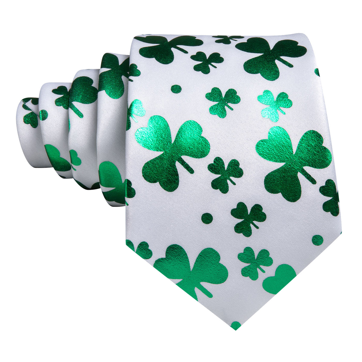 White and Green Clover Tie, Pocket Square and Cufflinks tie sets - Sophisticated Gentlemen