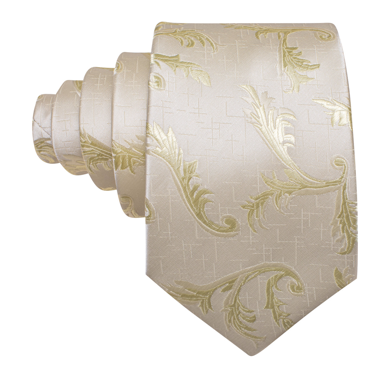 Ivory Champagne Floral Silk Tie, Pocket Square and Cufflinks Set tie sets - Sophisticated Gentlemen