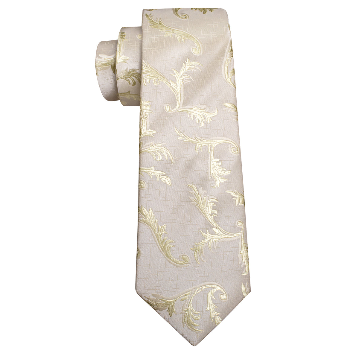 Ivory Champagne Floral Silk Tie, Pocket Square and Cufflinks Set tie sets - Sophisticated Gentlemen