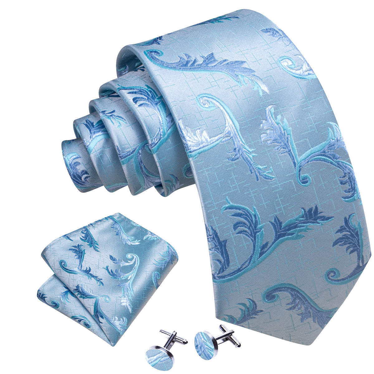 Arctic Blue Floral Tie Set with Pocket Square & Cufflinks tie sets - Sophisticated Gentlemen