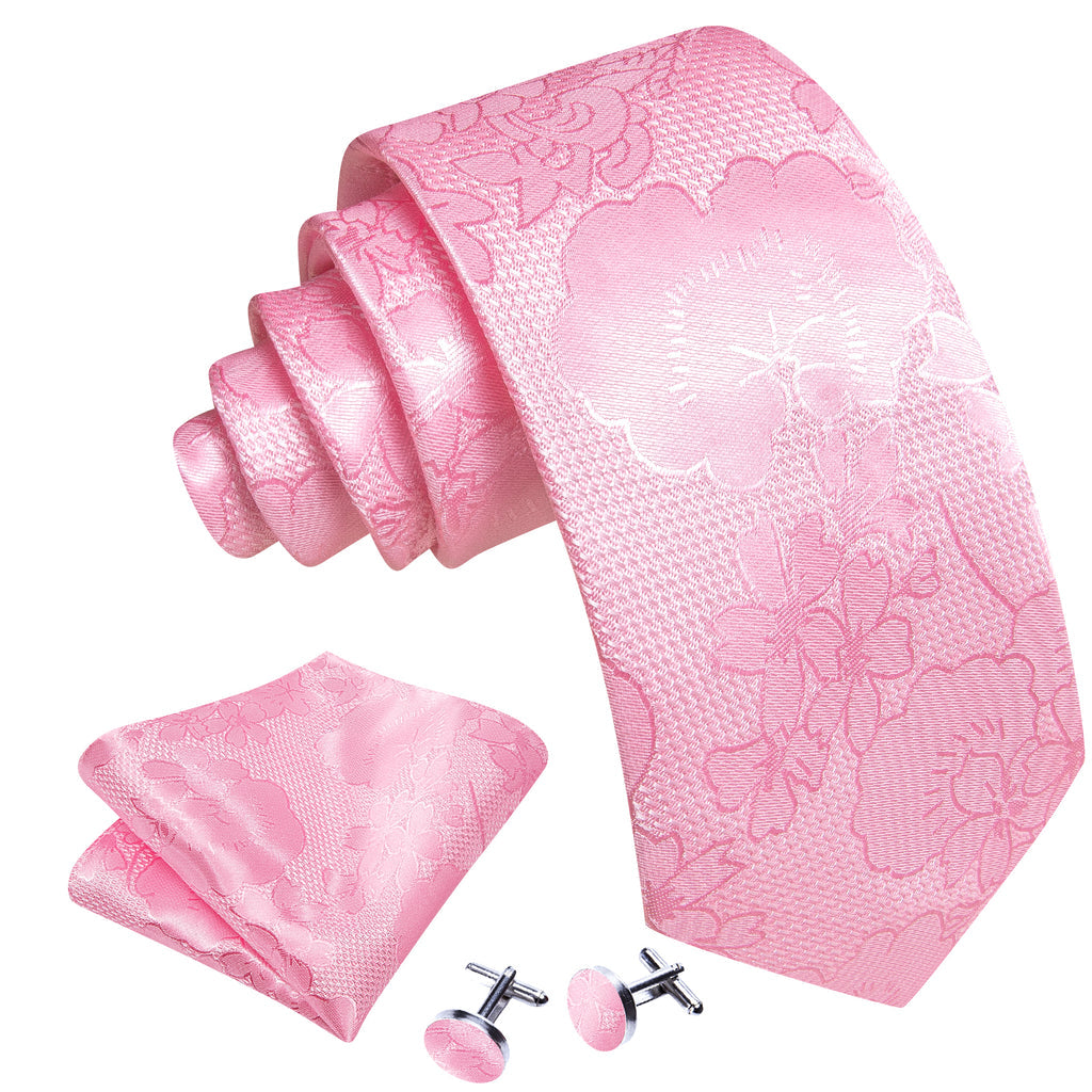 Bright Pink Flower Silk Tie, Pocket Square and Cufflinks Set tie sets - Sophisticated Gentlemen