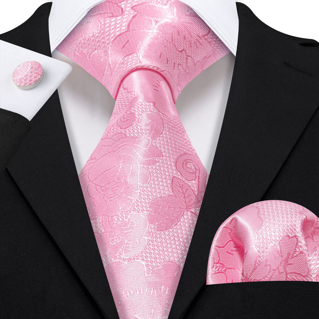 Bright Pink Flower Silk Tie, Pocket Square and Cufflinks Set tie sets - Sophisticated Gentlemen
