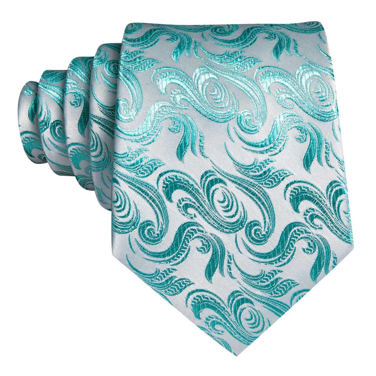 Teal Blue White Floral Silk Tie, Pocket Square and Cufflinks Set tie sets - Sophisticated Gentlemen