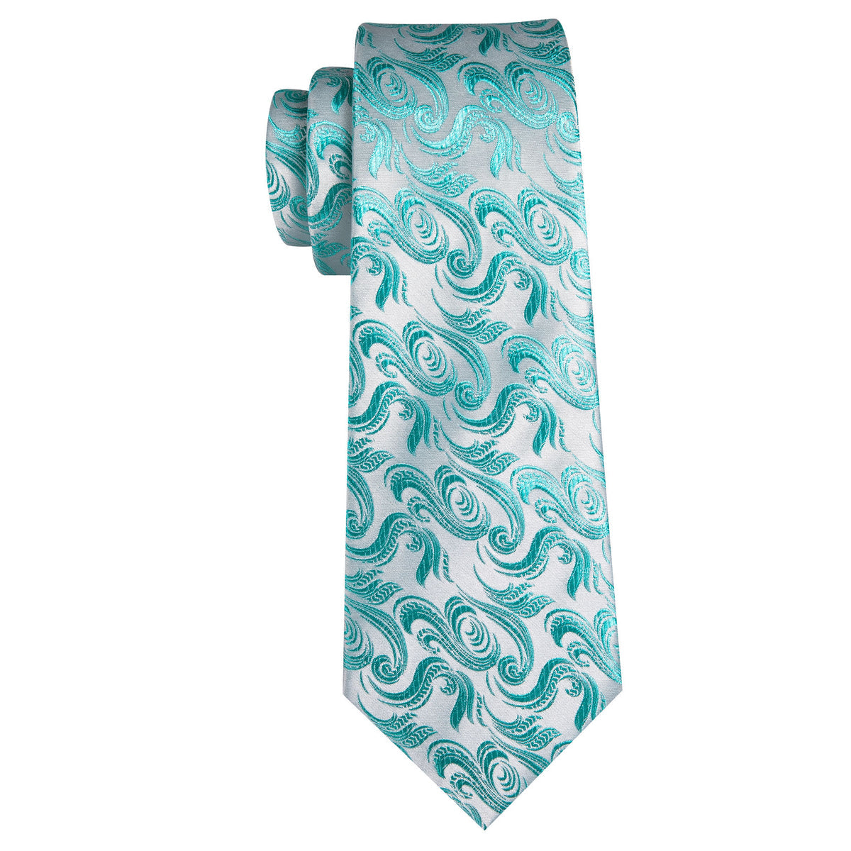 Teal Blue White Floral Silk Tie, Pocket Square and Cufflinks Set tie sets - Sophisticated Gentlemen