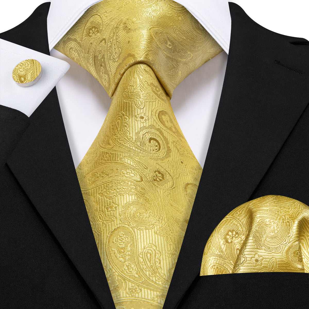 Gold Paisley Silk Tie, Pocket Square and Cufflinks Set tie sets - Sophisticated Gentlemen