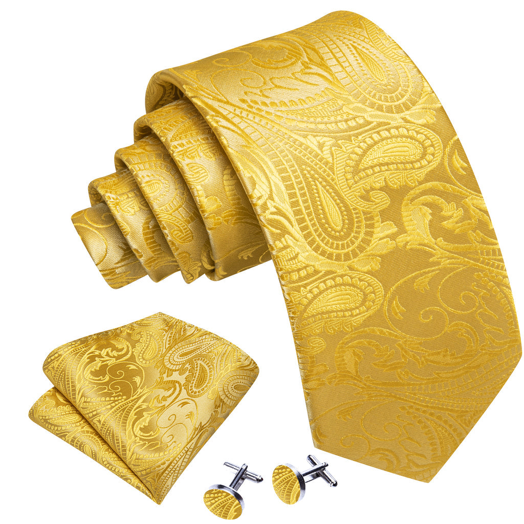 Gold Paisley Silk Tie, Pocket Square and Cufflinks Set tie sets - Sophisticated Gentlemen