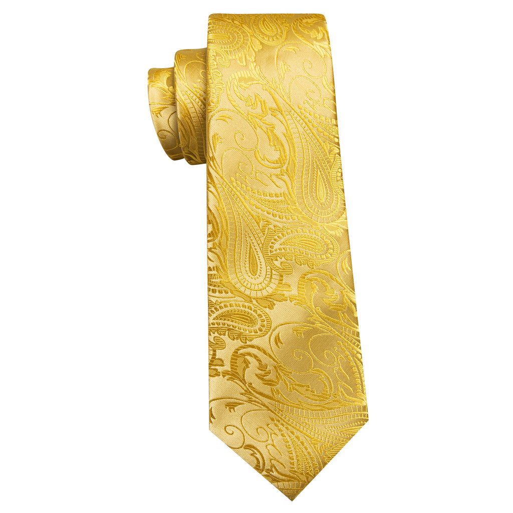 Gold Paisley Silk Tie, Pocket Square and Cufflinks Set tie sets - Sophisticated Gentlemen