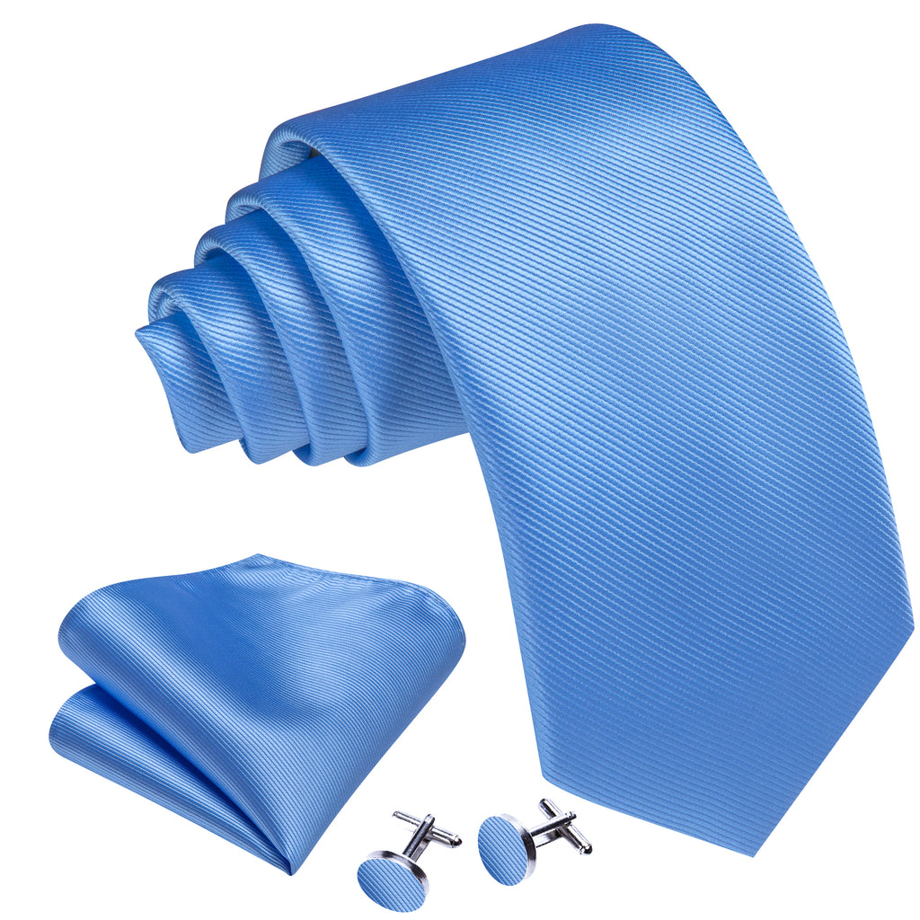 Sky Blue Solid Silk Tie, Pocket Square and Cufflinks Set tie sets - Sophisticated Gentlemen