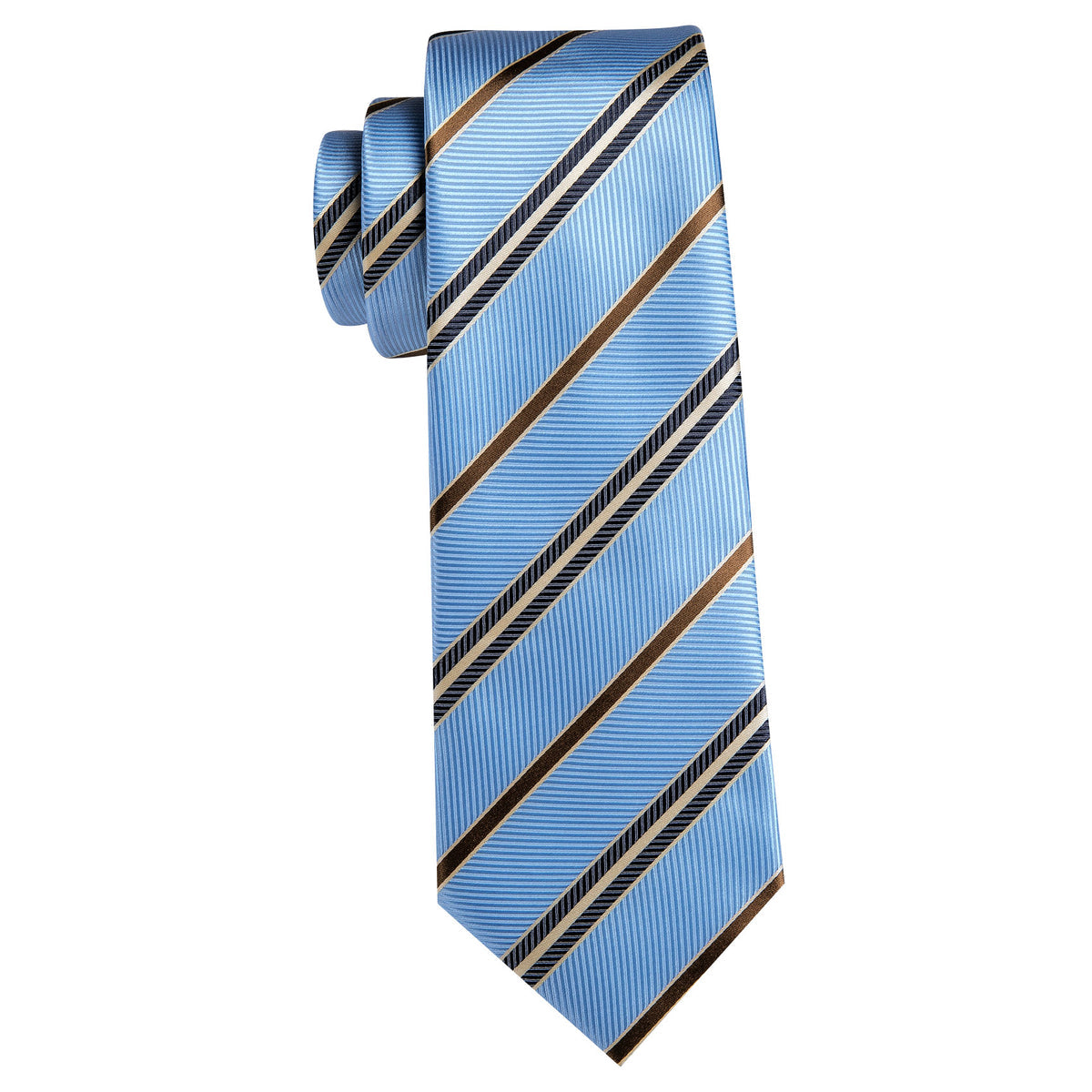Blue, Brown and Black Striped Tie, Pocket Square and Cufflinks tie sets - Sophisticated Gentlemen