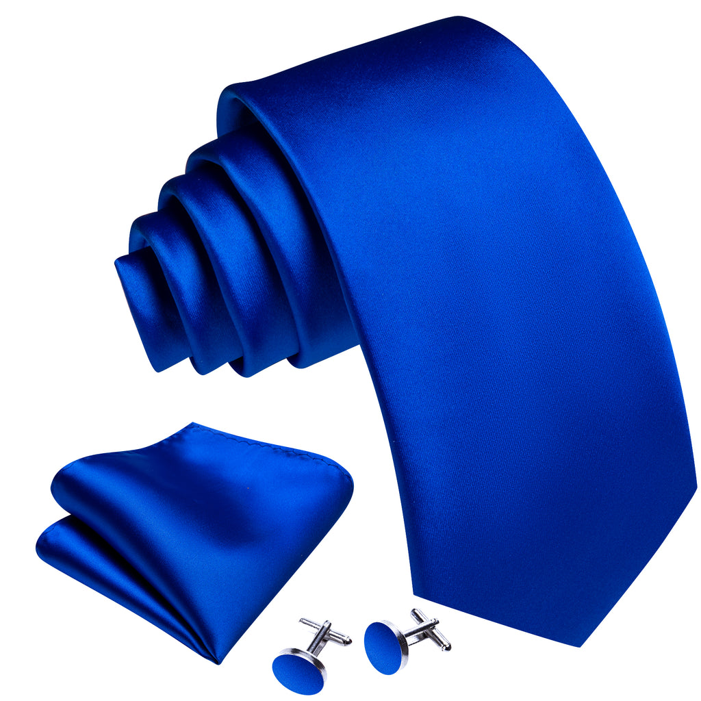 Blue Solid Silk Tie, Pocket Square and Cufflinks Set tie sets - Sophisticated Gentlemen