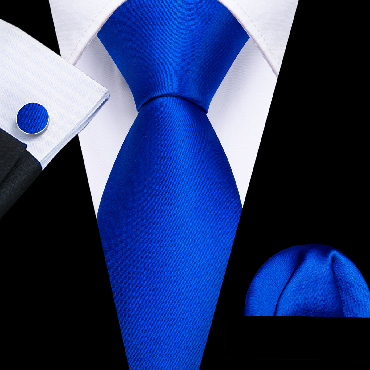 Blue Solid Silk Tie, Pocket Square and Cufflinks Set tie sets - Sophisticated Gentlemen