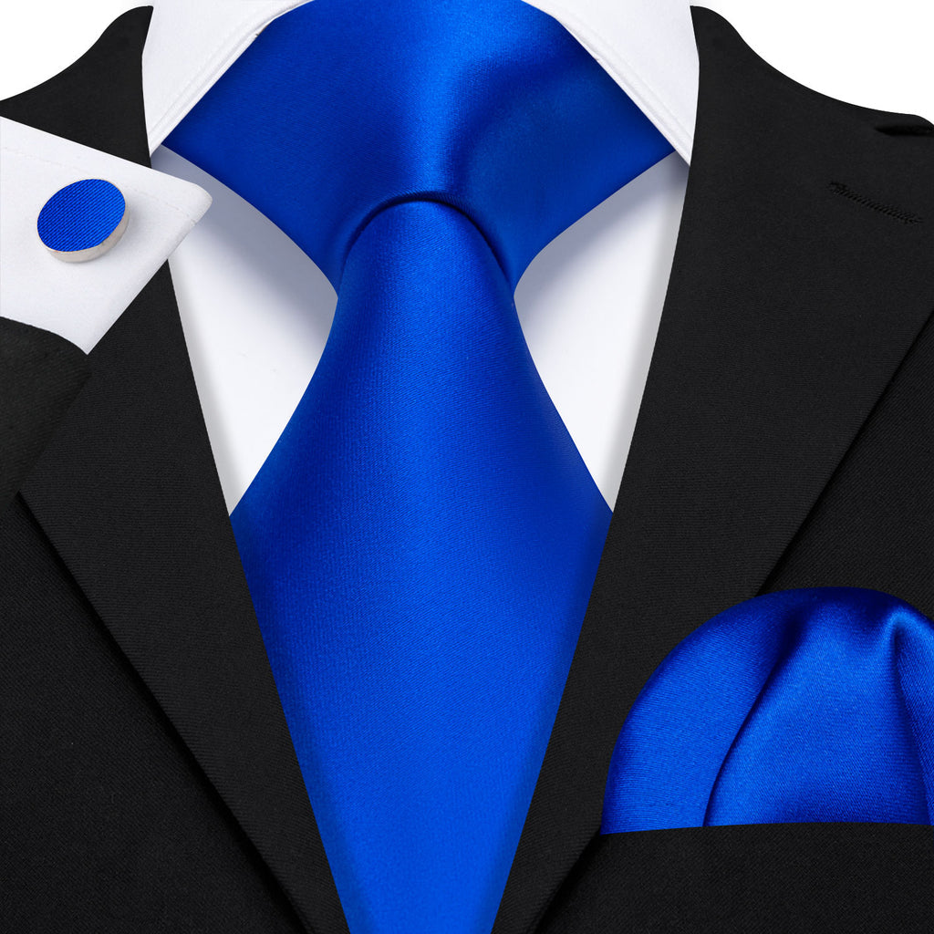 Blue Solid Silk Tie, Pocket Square and Cufflinks Set tie sets - Sophisticated Gentlemen