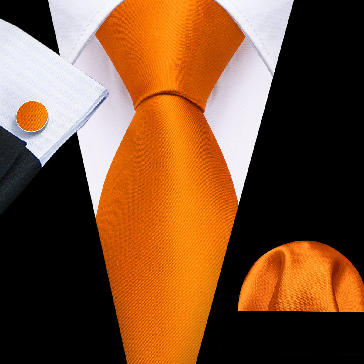 Orange Solid Silk Tie, Pocket Square and Cufflinks Set tie sets - Sophisticated Gentlemen