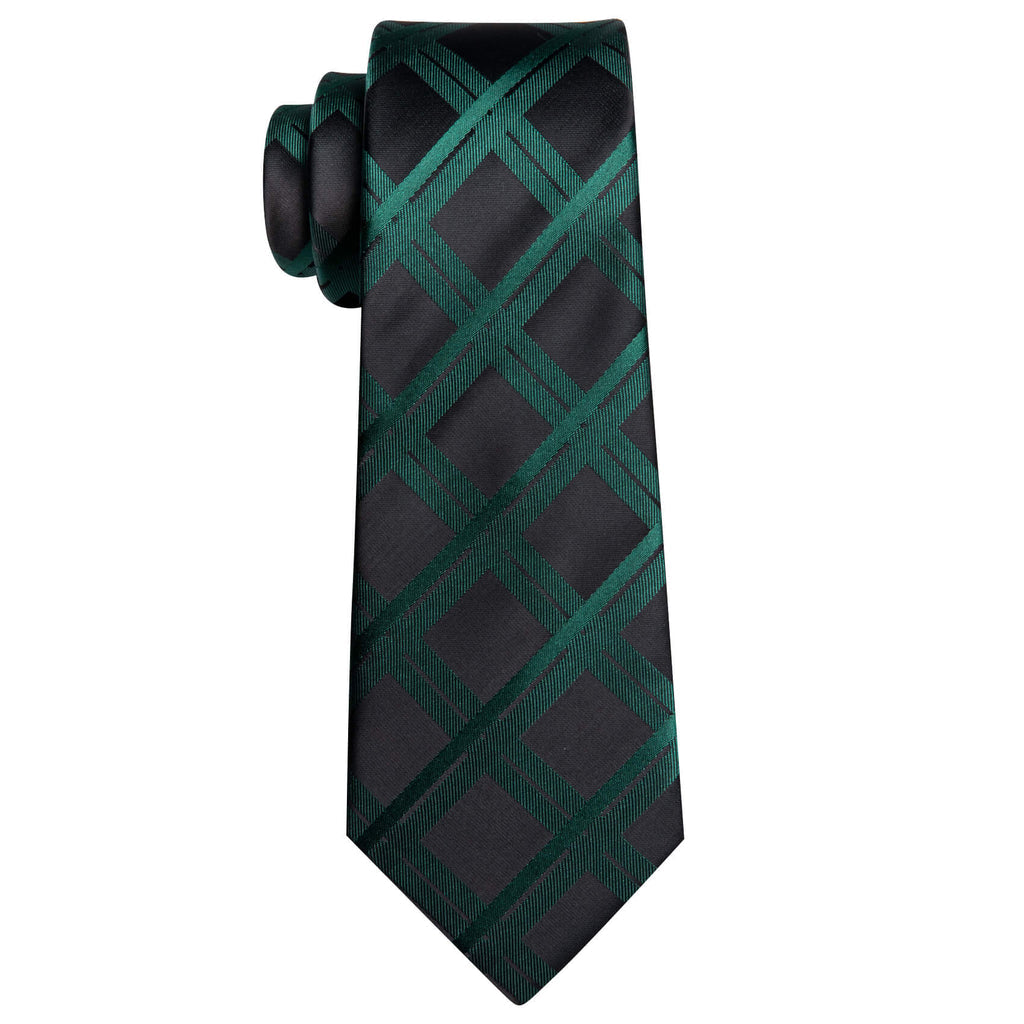 Black Dark Green Plaid Silk Tie, Pocket Square and Cufflinks Set tie sets - Sophisticated Gentlemen