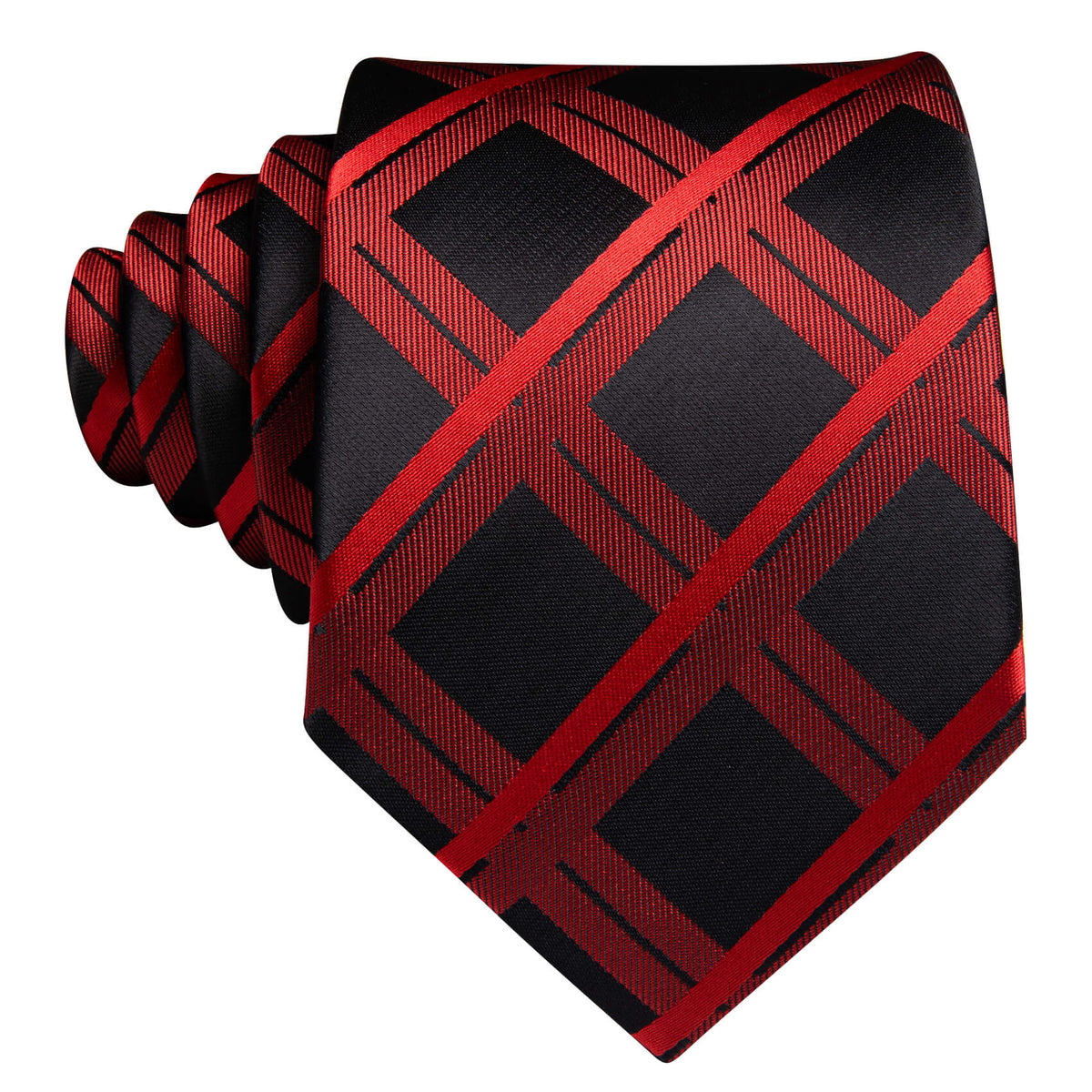 Black Orange Red Plaid Silk Tie, Pocket Square and Cufflinks Set tie sets - Sophisticated Gentlemen